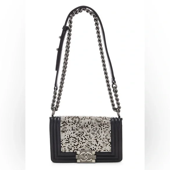 CHANEL Small Embellished Swarovski Crystal and Black Leather Boy Bag - Picture 2 of 11